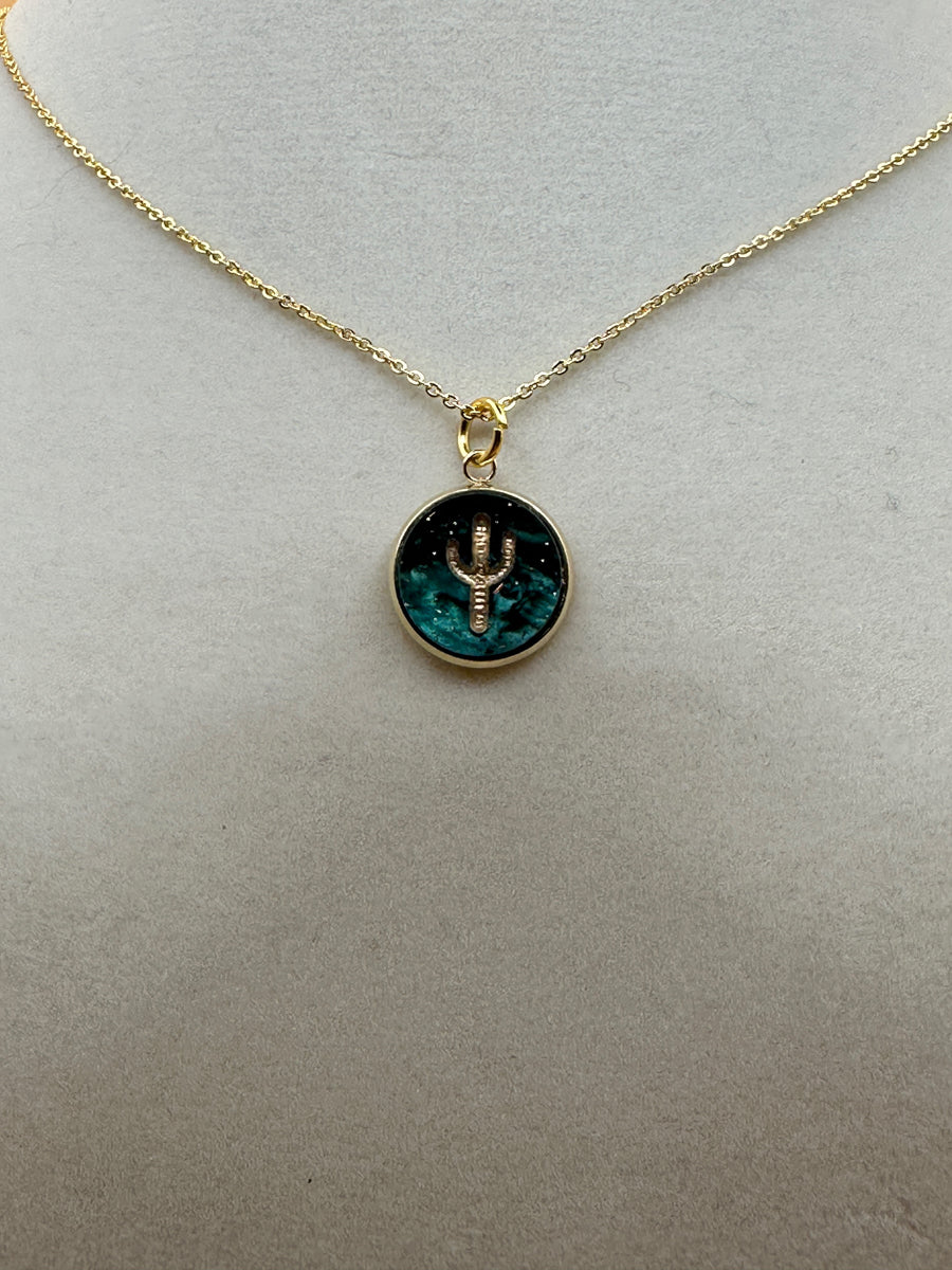 Cactus 18K Gold Plated Charm Necklace - Pearl Collection