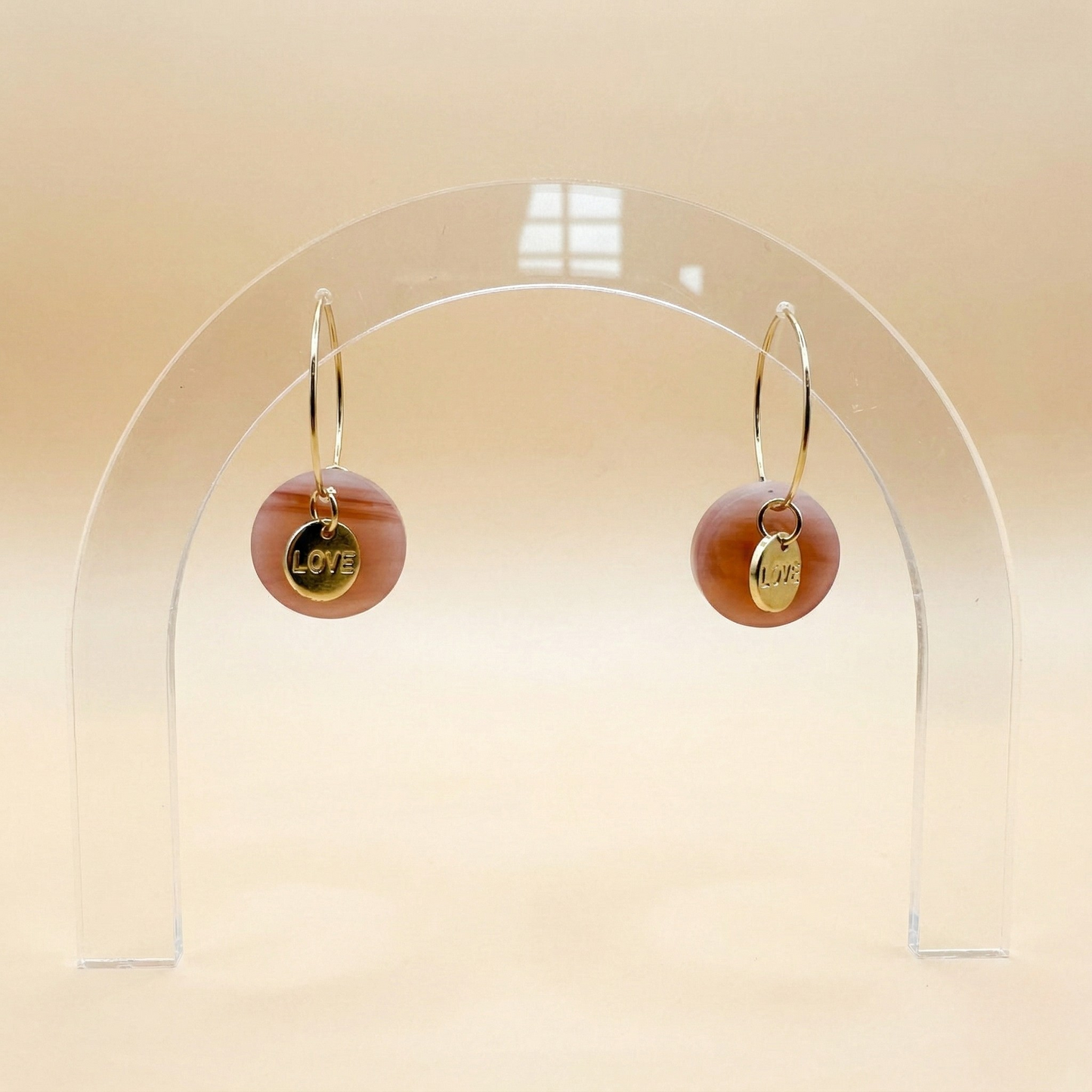 Love Charm Hoop Earrings - Marble Disk & Gold Pendants