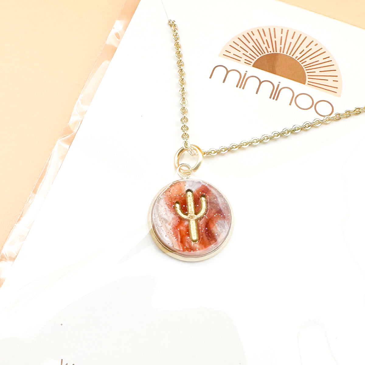 Cactus 18K Gold Plated Charm Necklace - Pearl Collection