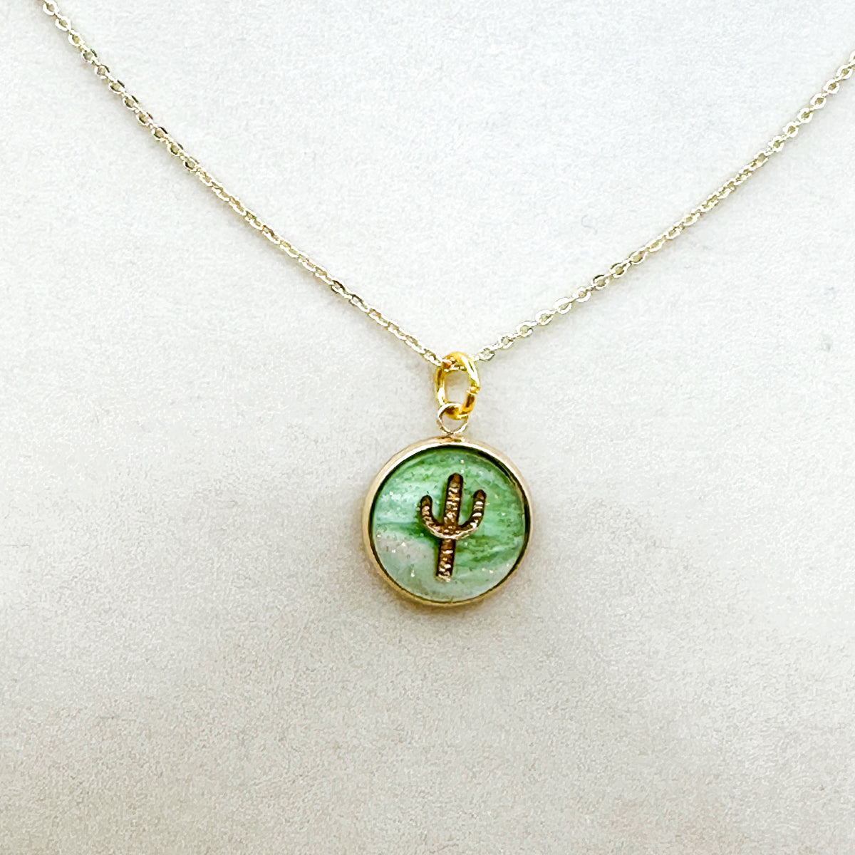Cactus 18K Gold Plated Charm Necklace - Pearl Collection