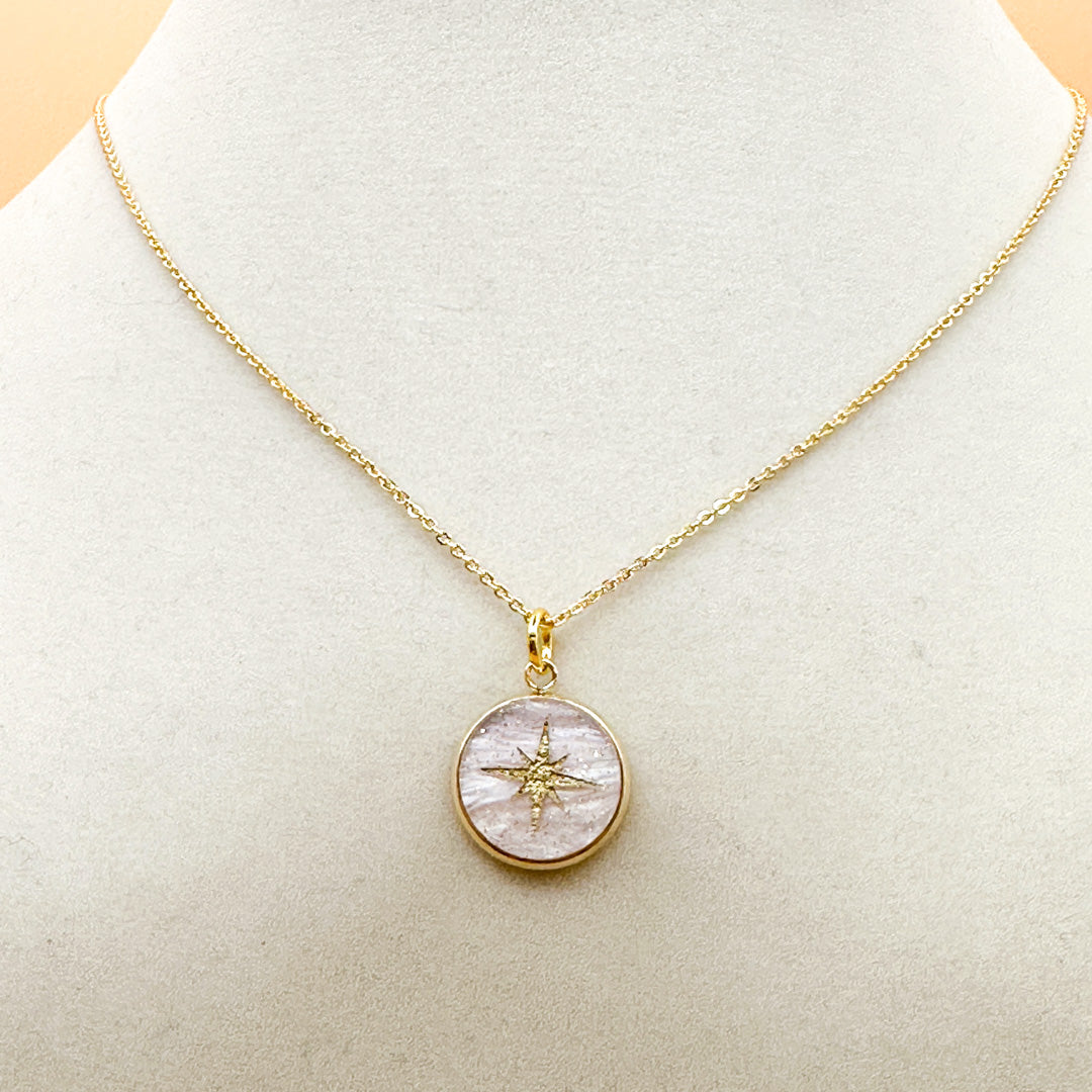 North Star Necklace Blue Collection | Pearl Acrylic & Gold-Accented