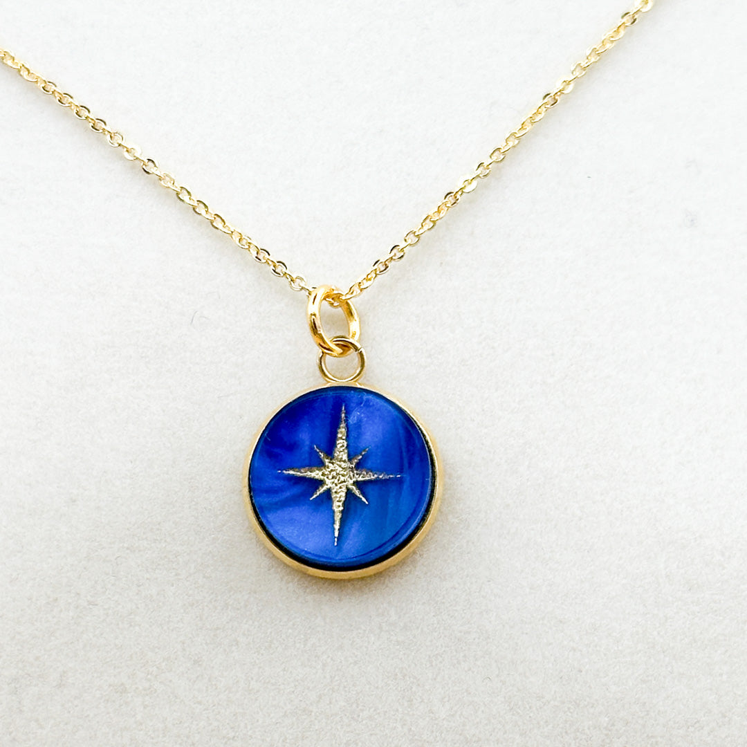 North Star Necklace Blue Collection | Pearl Acrylic & Gold-Accented