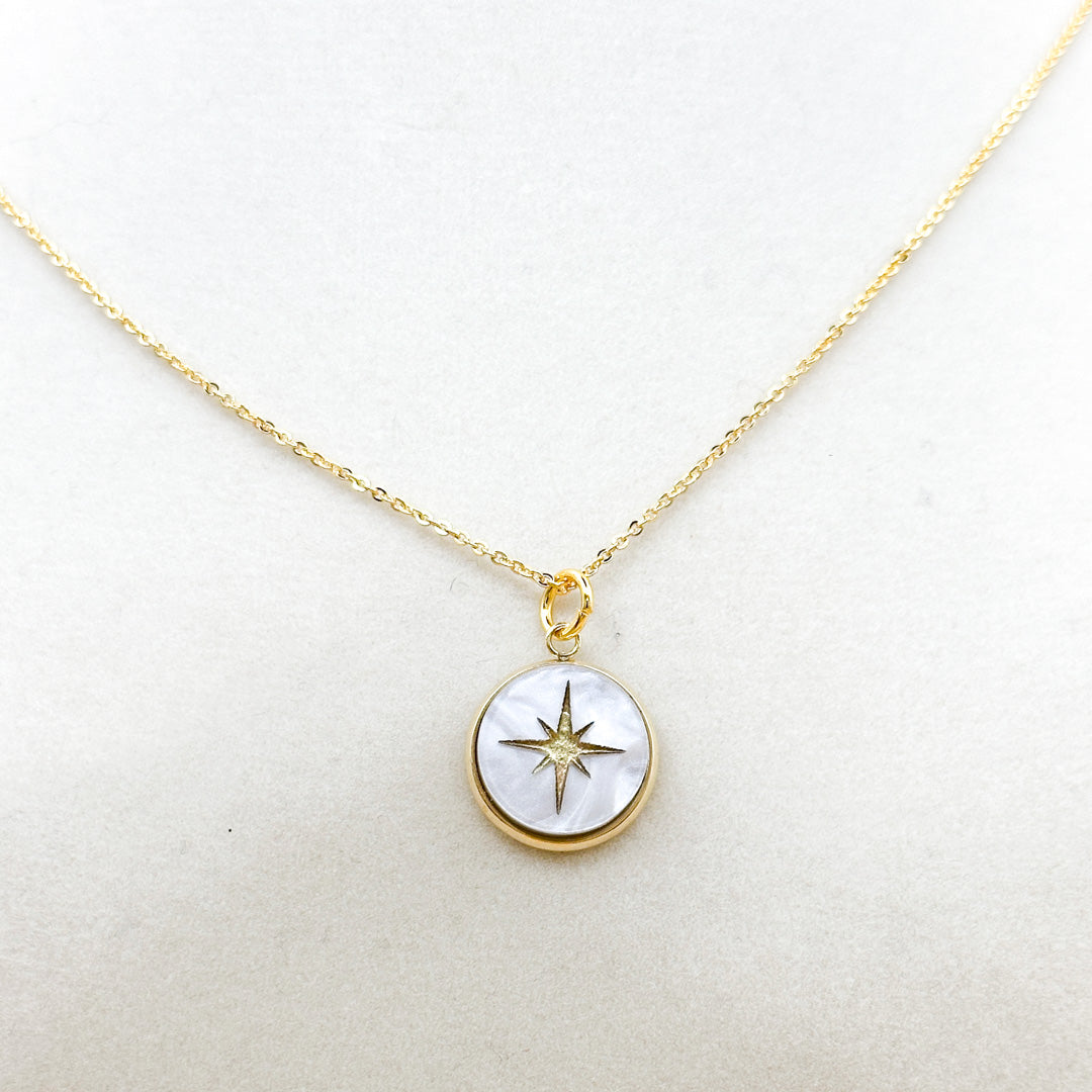 North Star Necklace Blue Collection | Pearl Acrylic & Gold-Accented