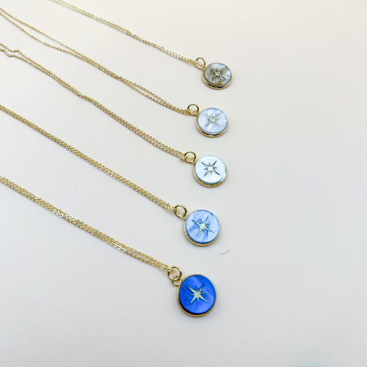 North Star Necklace Blue Collection | Pearl Acrylic & Gold-Accented