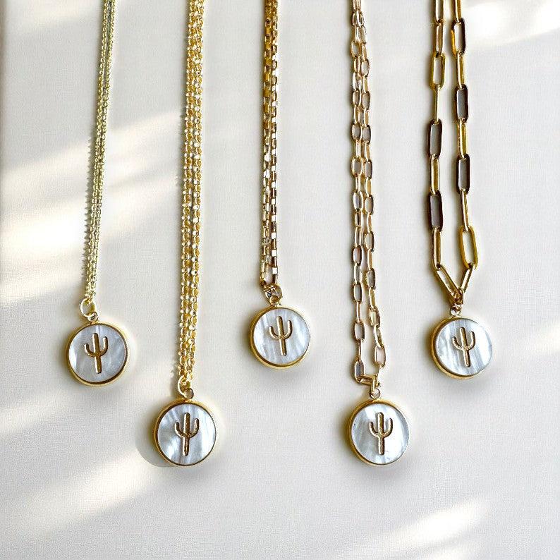 Cactus 18K Gold Plated Charm Necklace - Desert tones