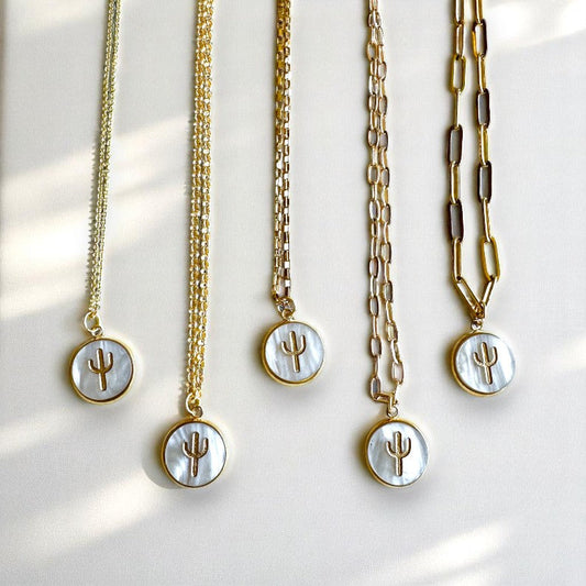 Cactus 18K Gold Plated Charm Necklace - Desert tones