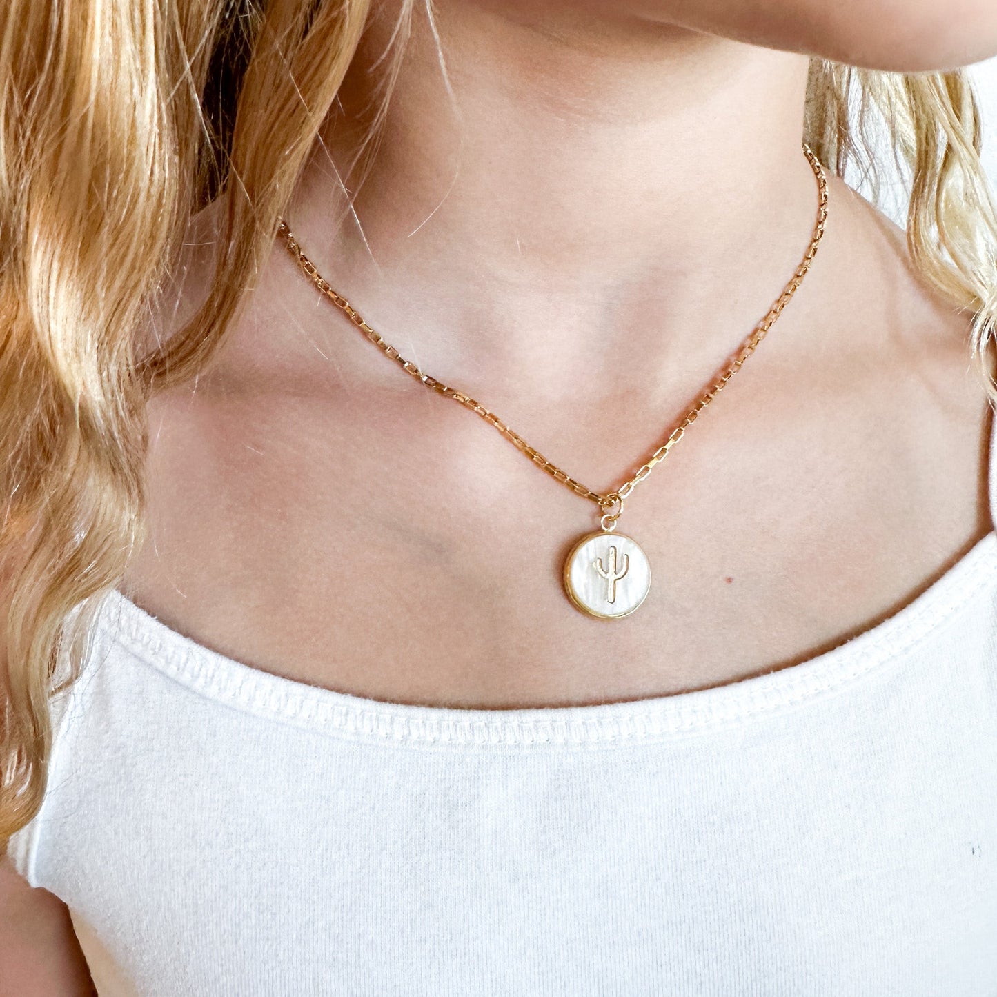 Cactus 18K Gold Plated Charm Necklace - Desert tones