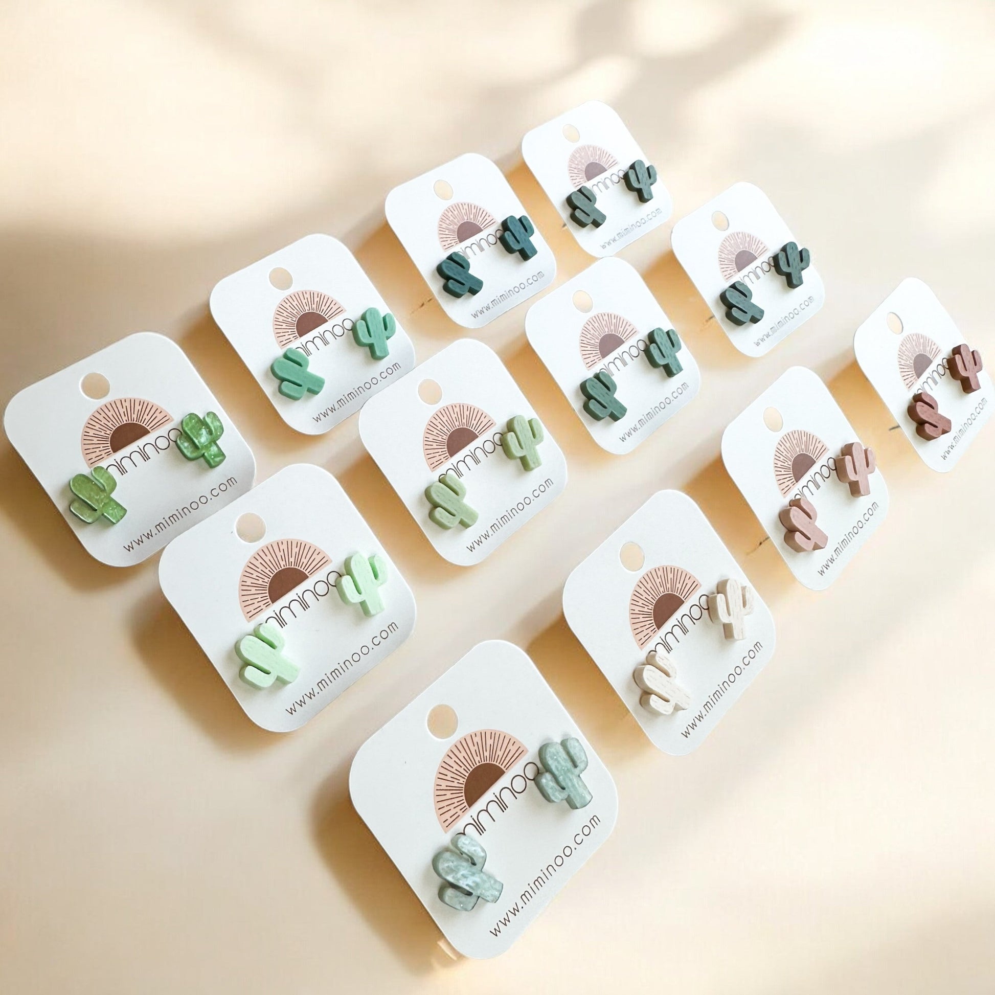 Cactus Engraved Stud Earrings handcrafted acrylic jewelry by Miminoo