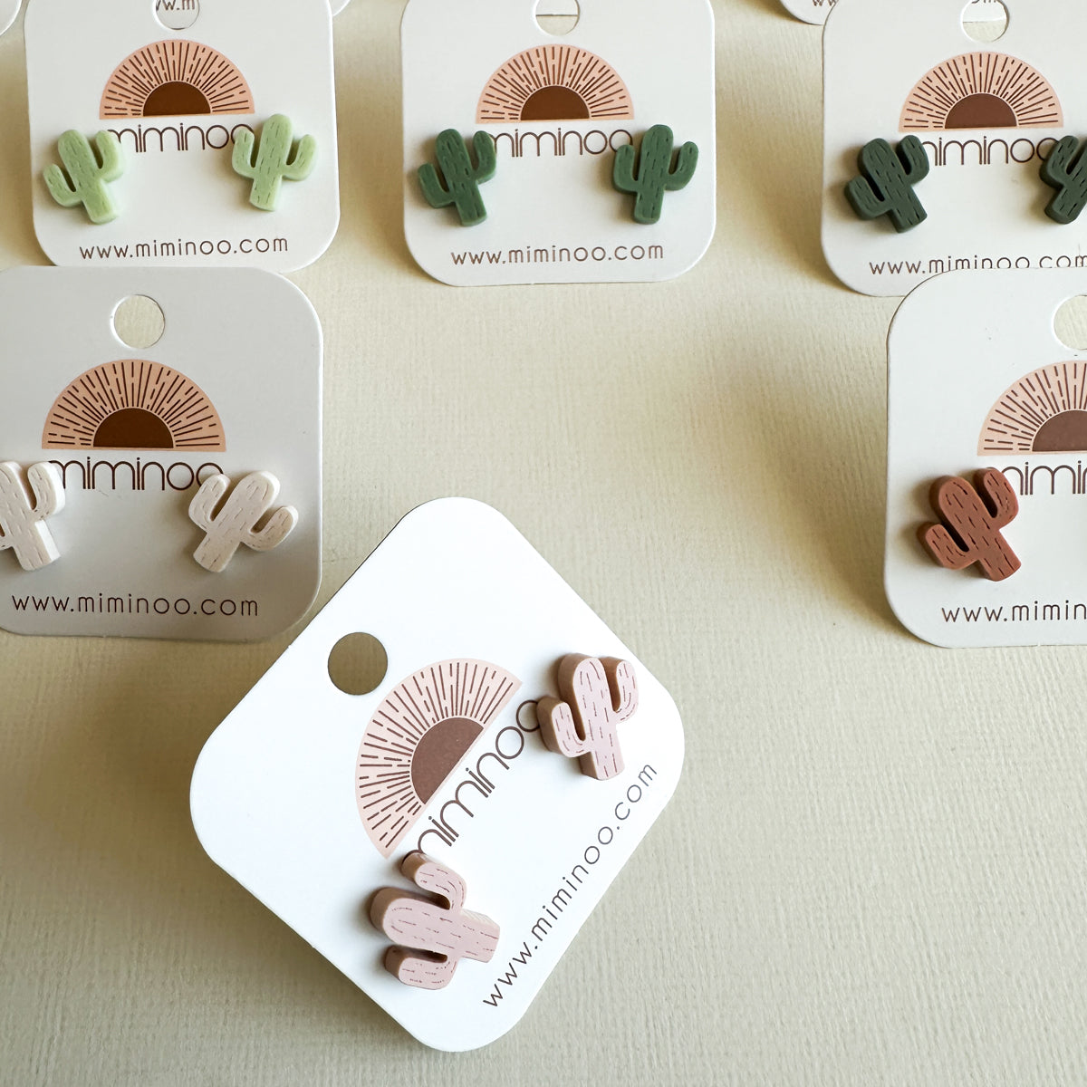 Cactus Engraved Stud Earrings handcrafted acrylic jewelry by Miminoo