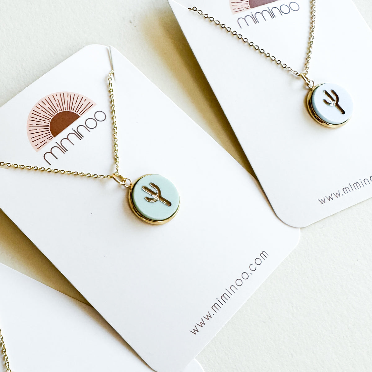 Cactus 18K Gold Plated Charm Necklace - Summer Pastel tones