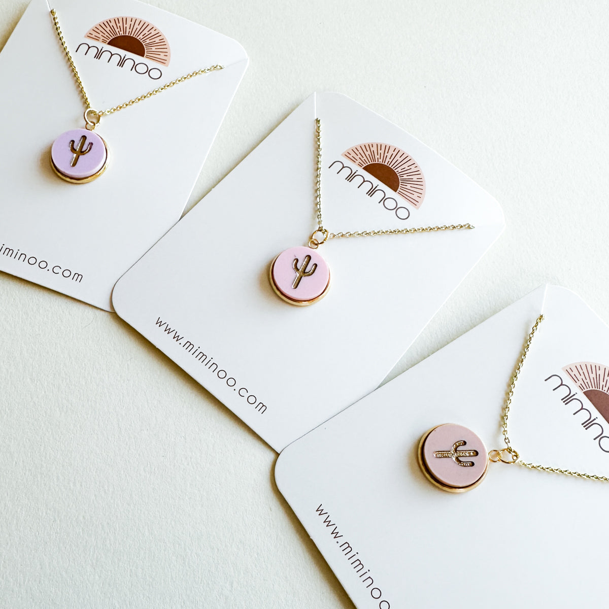 Cactus 18K Gold Plated Charm Necklace - Summer Pastel tones