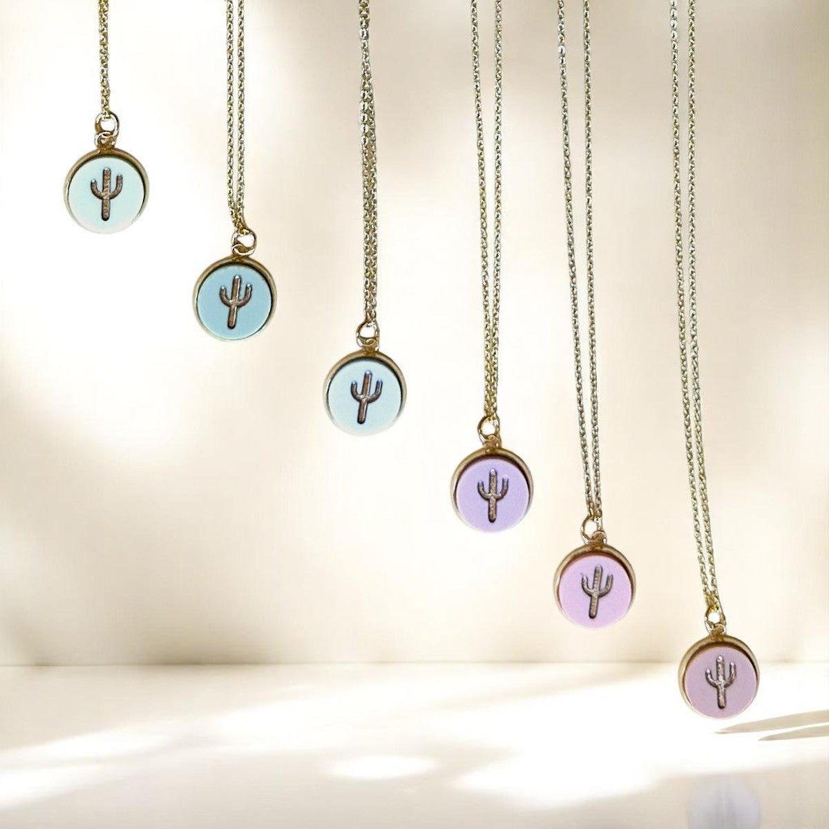 Cactus Necklace with Matte Finish in Gold Paint – Summer Pastel Collection by MKS Miminoo Jewelry