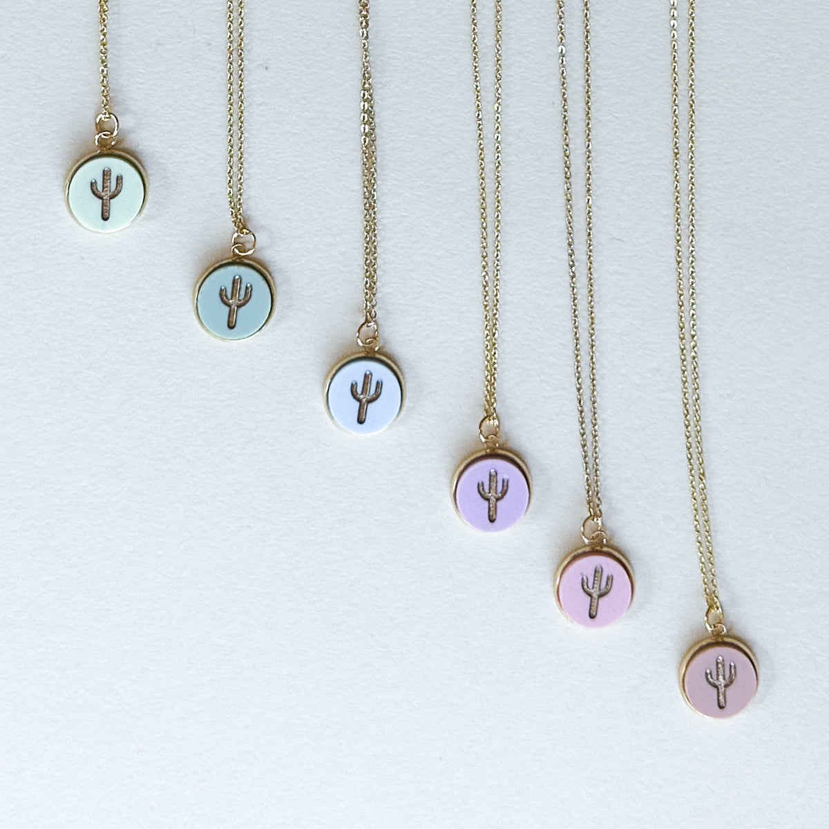 Cactus 18K Gold Plated Charm Necklace - Summer Pastel tones
