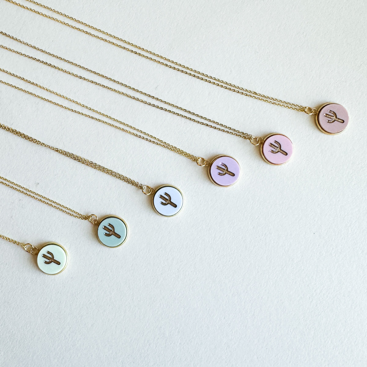 Cactus 18K Gold Plated Charm Necklace - Summer Pastel tones