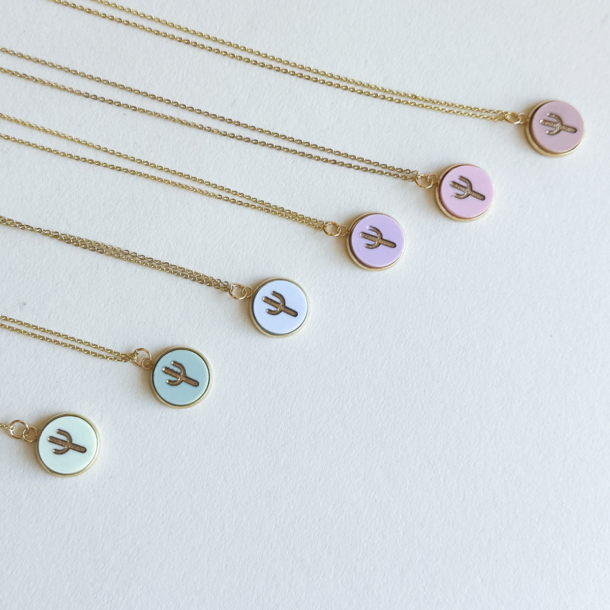 Cactus 18K Gold Plated Charm Necklace - Summer Pastel tones