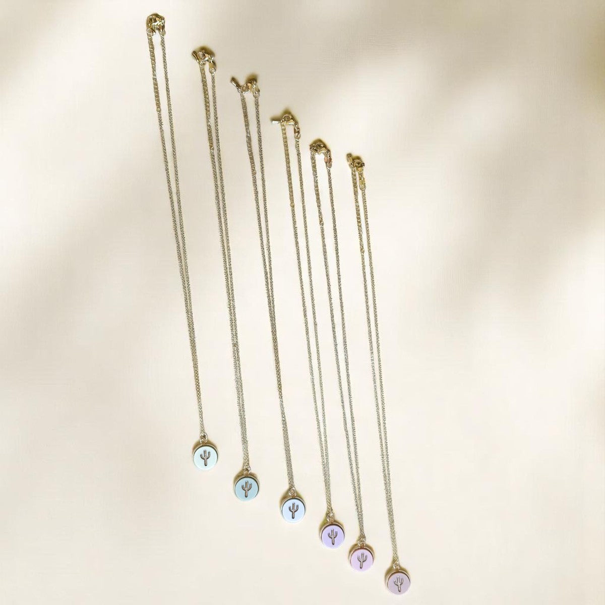 Cactus 18K Gold Plated Charm Necklace - Summer Pastel tones