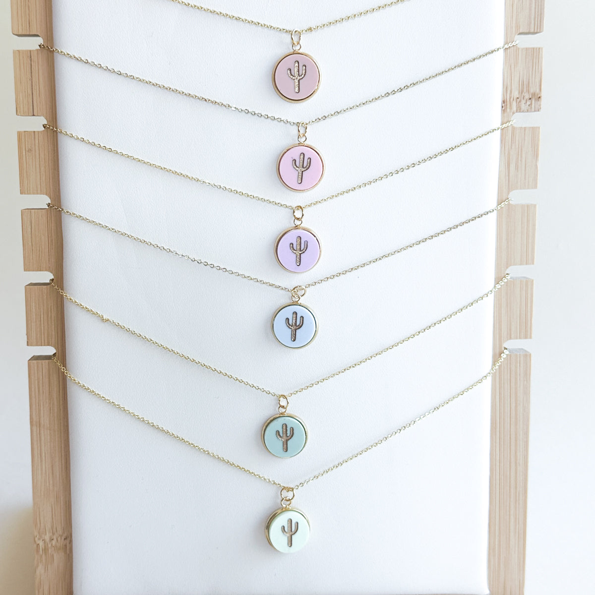 Cactus Necklace with Matte Finish in Gold Paint – Summer Pastel Collection by MKS Miminoo Jewelry
