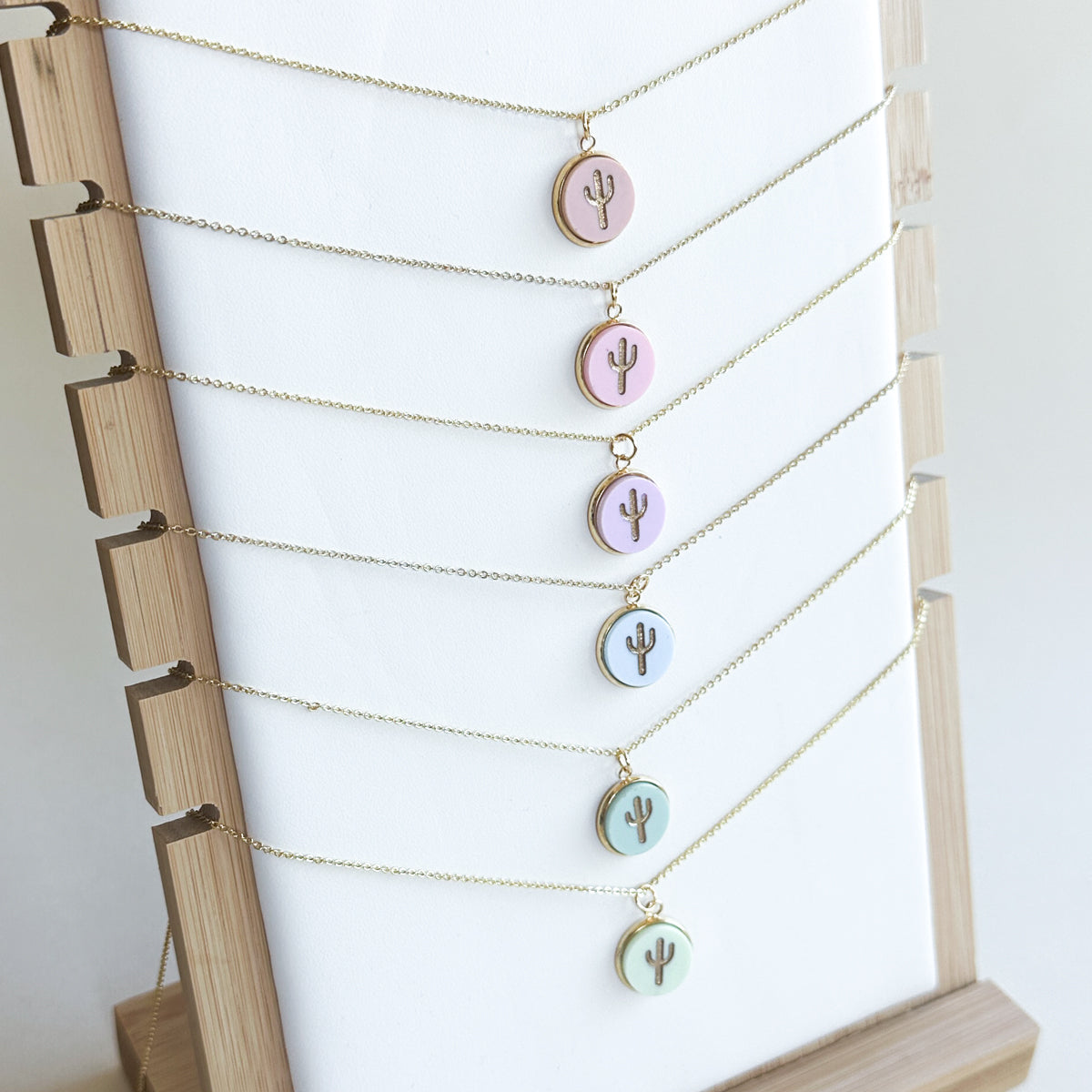 Cactus 18K Gold Plated Charm Necklace - Summer Pastel tones