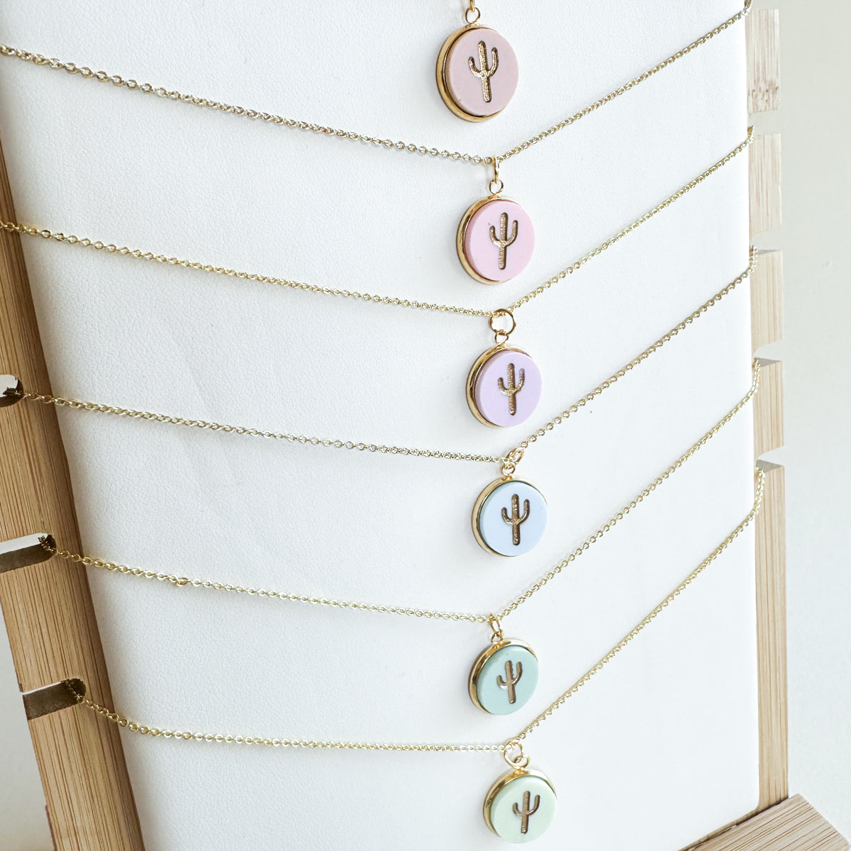 Cactus 18K Gold Plated Charm Necklace - Summer Pastel tones