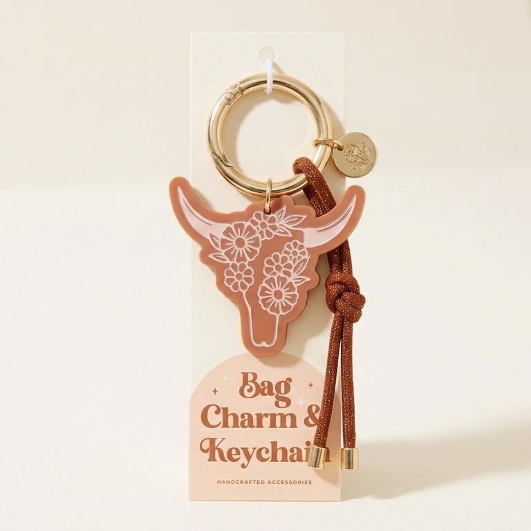 Flower Bull Skull Bag Charm & Keychain