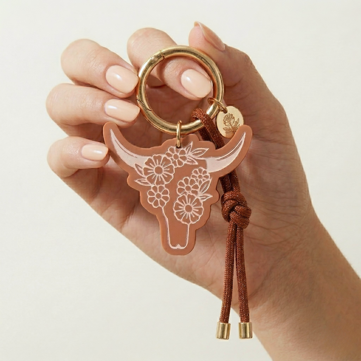 Flower Bull Skull Bag Charm & Keychain