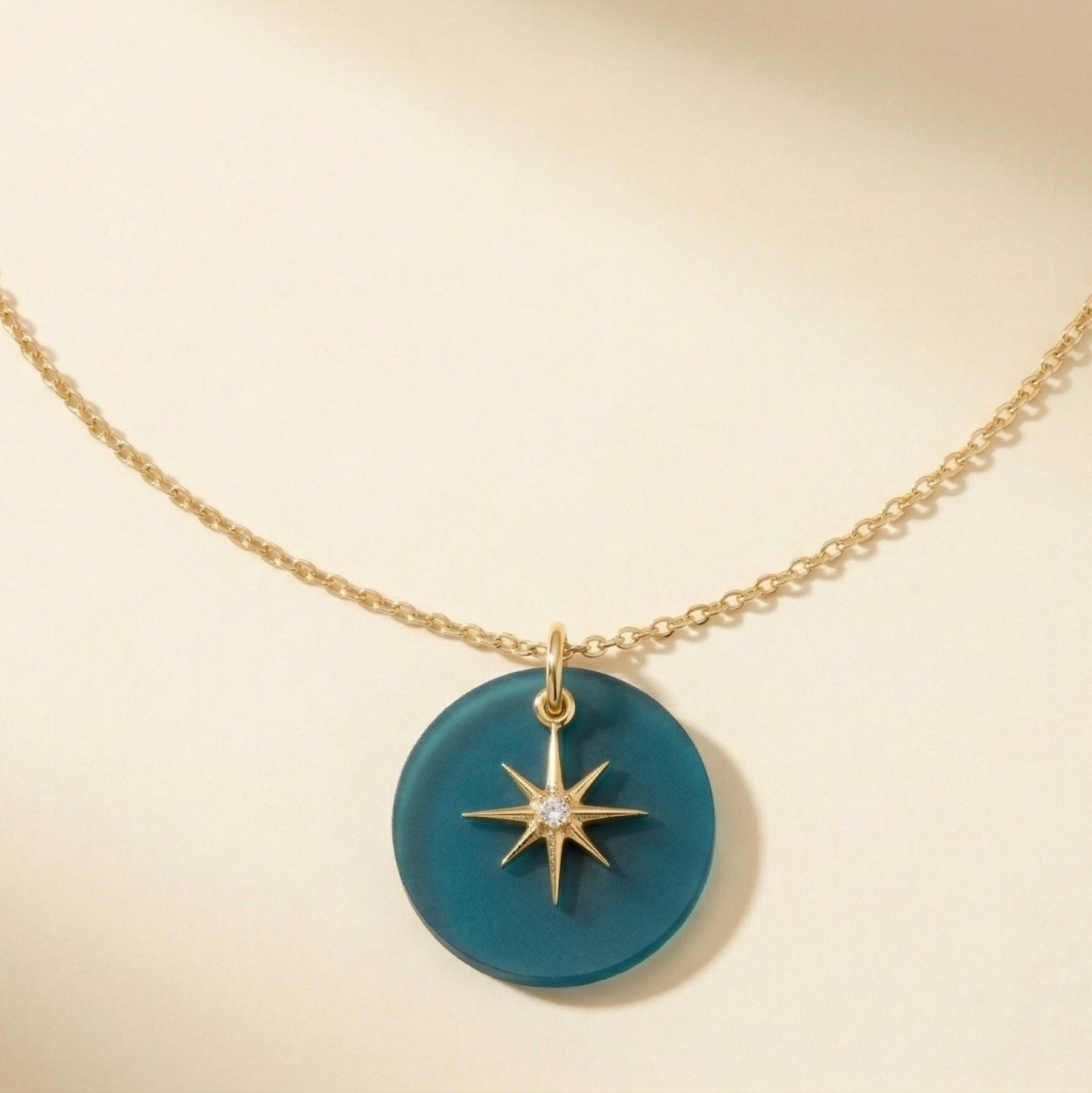 Frosted Acrylic & Dainty Star 18K Gold Plated Charm Necklace