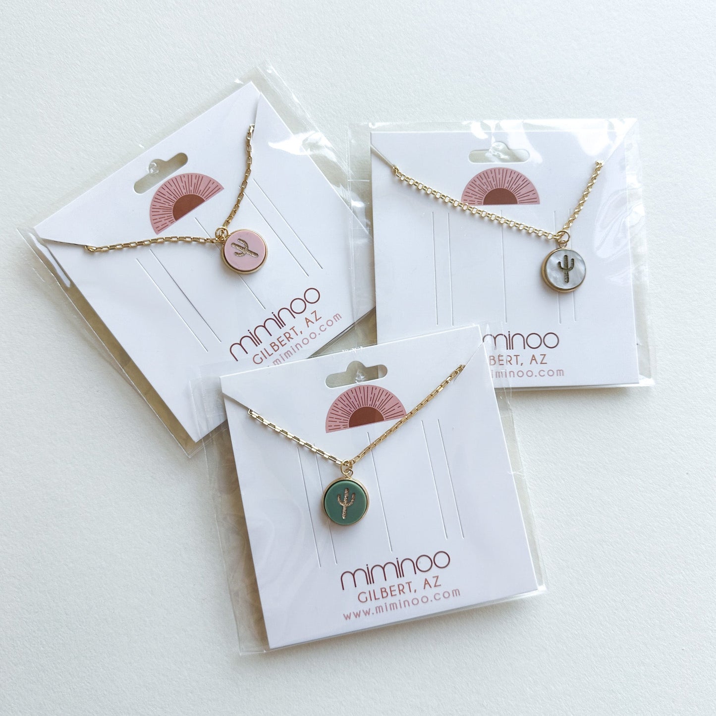 Cactus 18K Gold Plated Charm Necklace - Desert tones