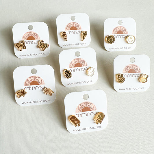 Patriotic Gold Acrylic Ice Cream Stud Earrings for Kids - Miminoo Accessories