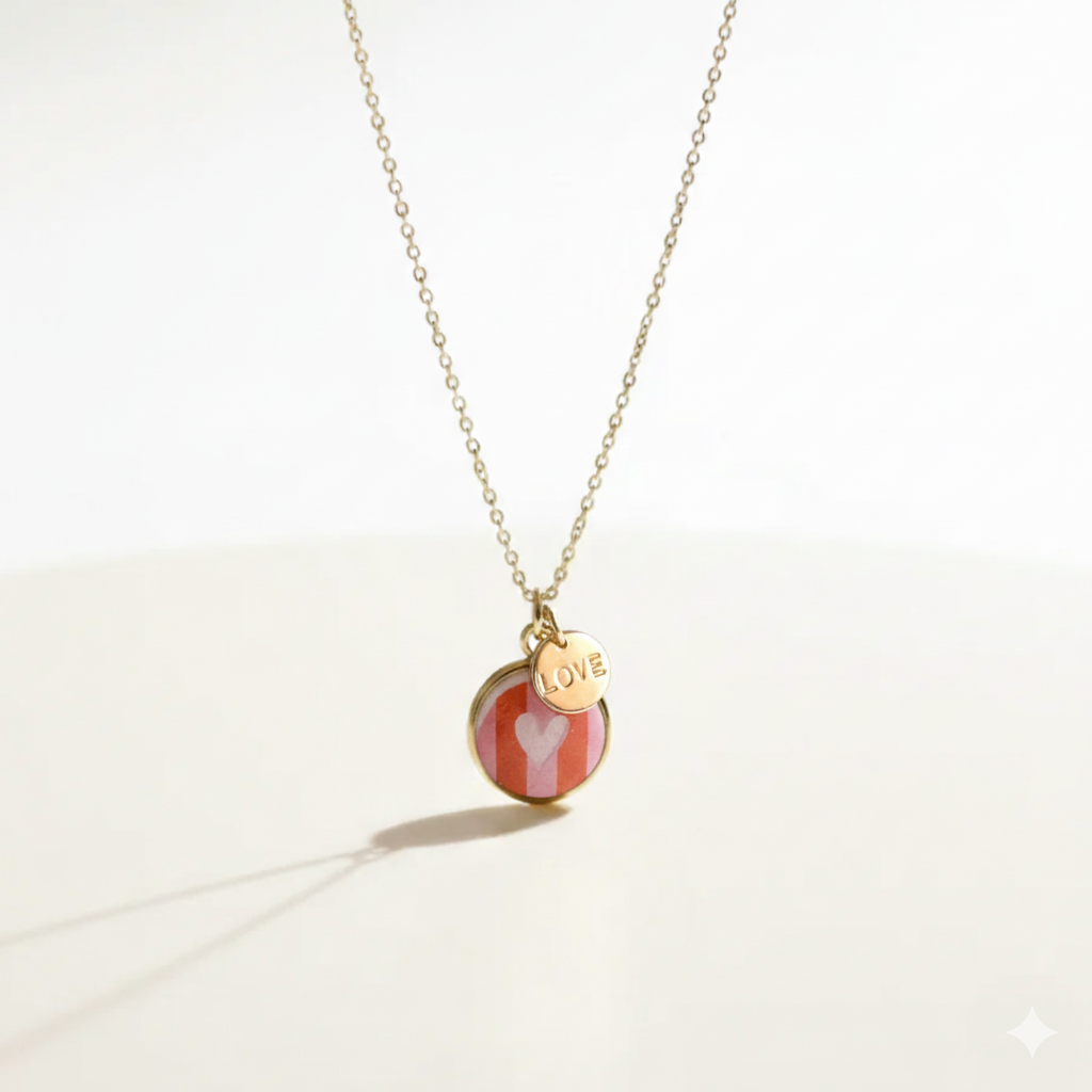Necklace with a heart-shaped pendant on a light background
